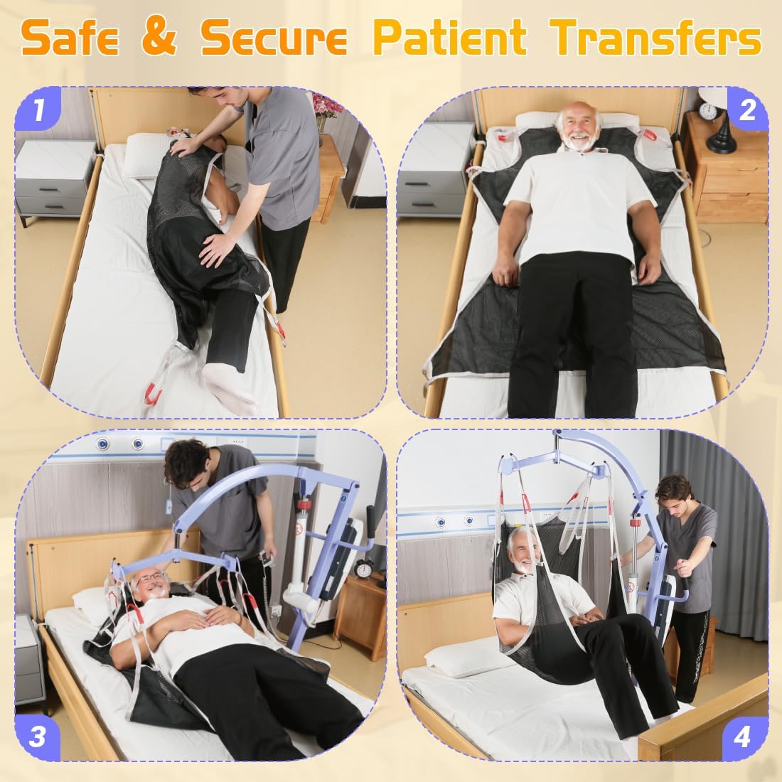 Full Body Patient Lift Sling – Heavy Duty 500lbs, Mesh Shower Sling for Home Use, Universal Medical Transfer Sling Compatible Suitable for Disabled,Elderly (M)