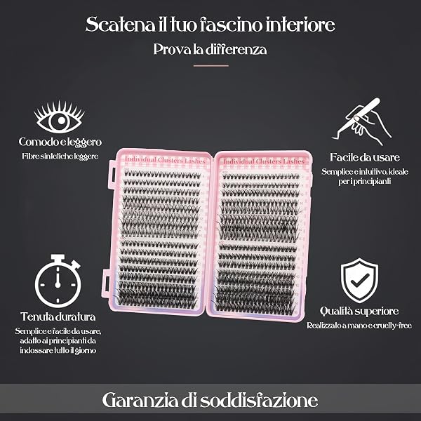 VEGCOO 640 Pièces Faux Cils Individuel, 30-40-50-60D, Kit d'extensions de Cils, Faux Cils Naturels Courbés, Cluster Lashes 8-16 mm pour Usage Personnel et Domestique - 4