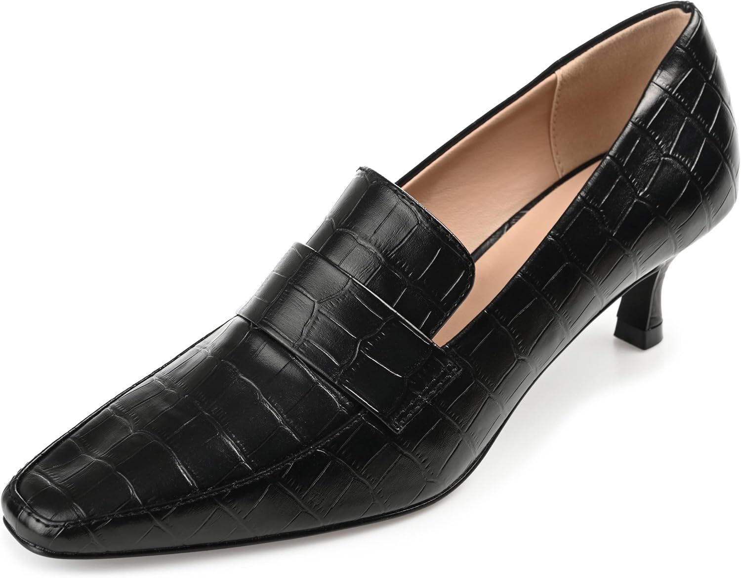 Journee Collection Womens Celina Loafer with Square Toe and Kitten Heel, Black, 10
