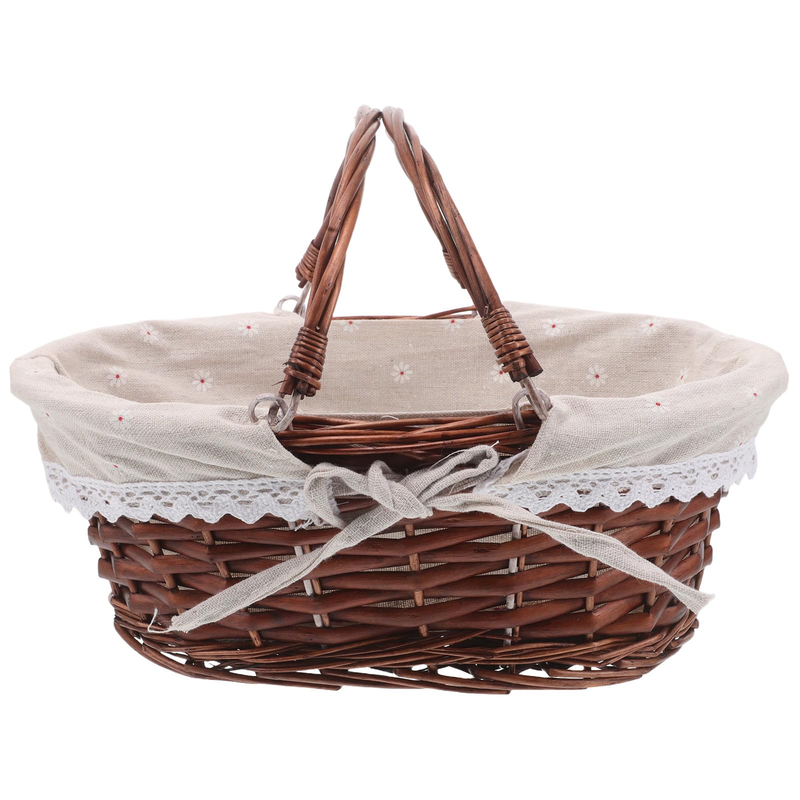 Gatuida Cesta de Mimbre para Picnic con asa, Ovalada, vacía, Tejida en ratán, para Guardar Huevos de Pascua, Dulces y Frutas, con Forro de Tela.