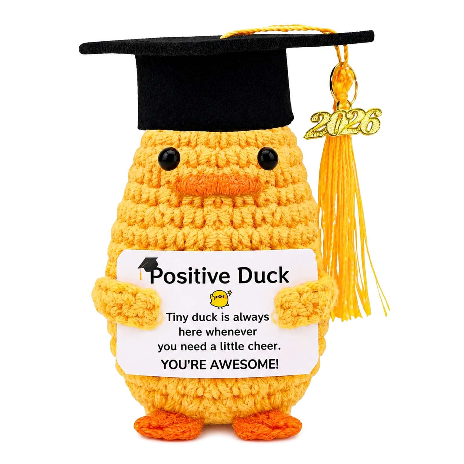 Graduation Gifts Her 2026, Positive Duck Plush with Graduation Cap & Tassel, Cute Crochet Duck Soft Toy with Positivity Card, Funny University Graduation Present for Daughter Sister Friend Student