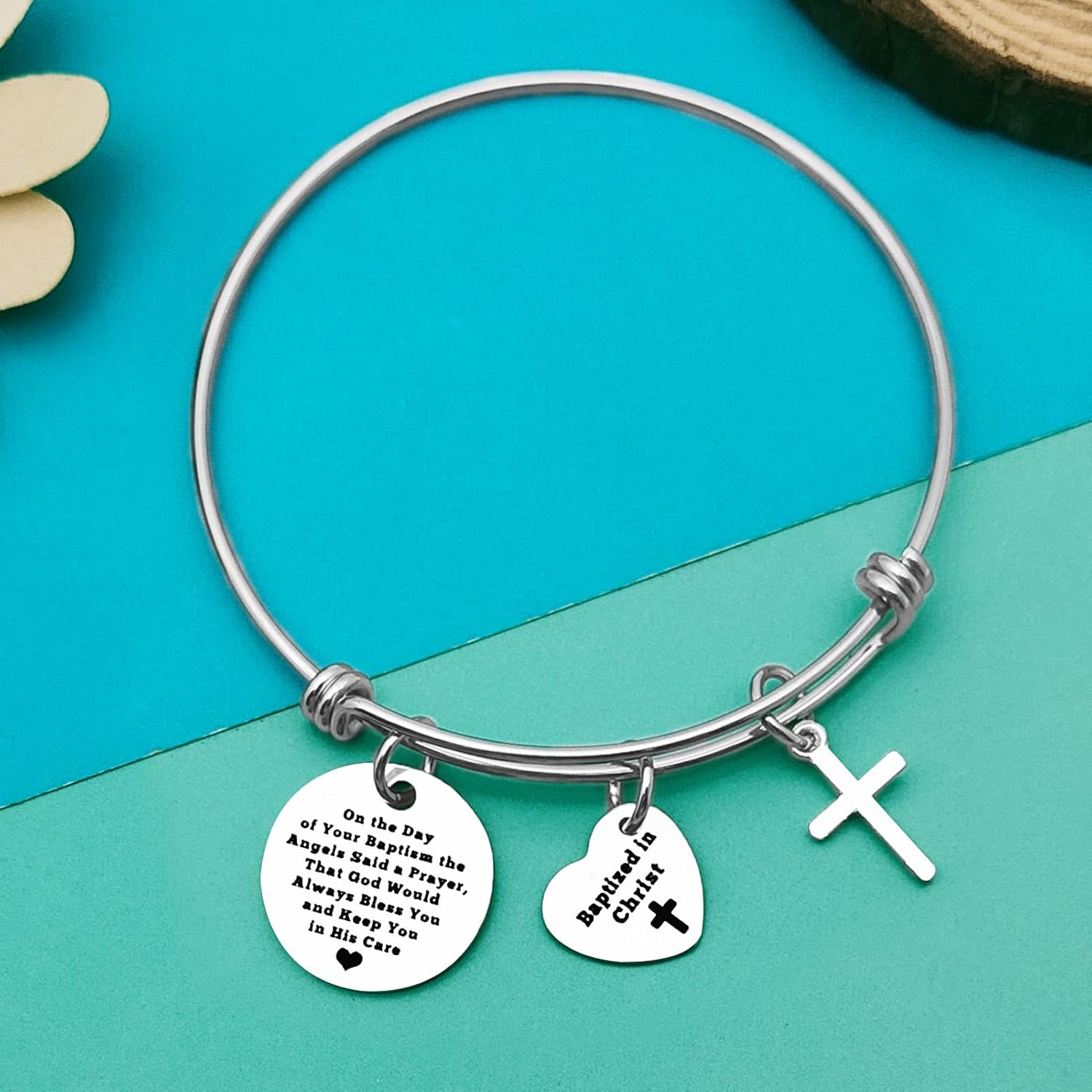 Baptism Bracelet Baptism Gift for Her Religious Christian Gift for Women Baptized Gift First Communion Gift Baptized in Christ Bangle Religious Gift for Family Friends Christmas Birthday Gift - Image 4