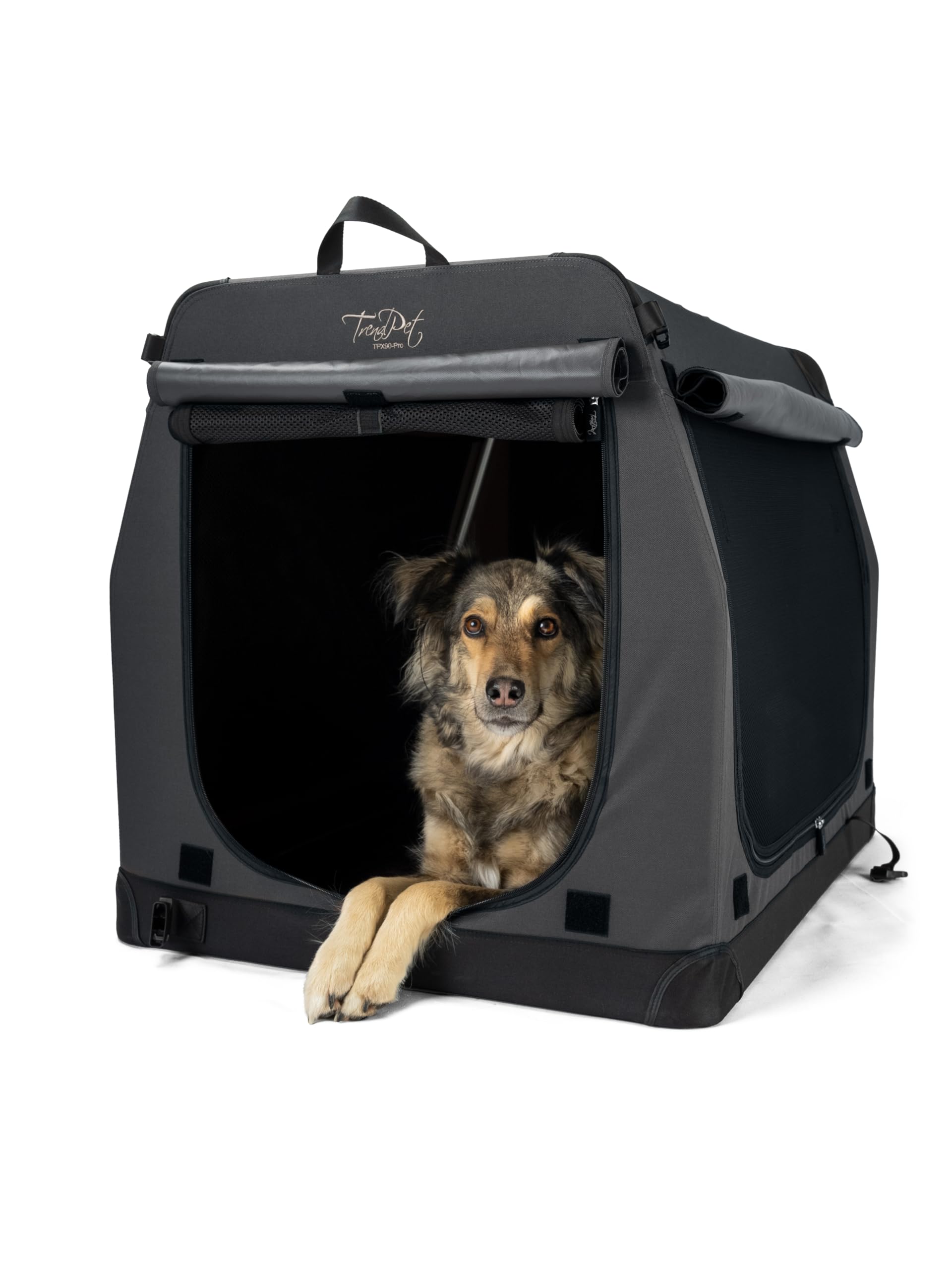 TrendPet TPX-Pro - Leichte, Faltbare Hundebox mit Aluminium Rahmen (grau, L 90 x B 65 x H 70 cm)