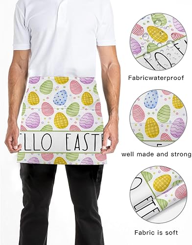 Miniatura 5 de Delantal de camarera con bolsillos, diseño de huevos de Pascua con bolsillos, cintura de vacaciones de primavera, medio impermeable, cocina,