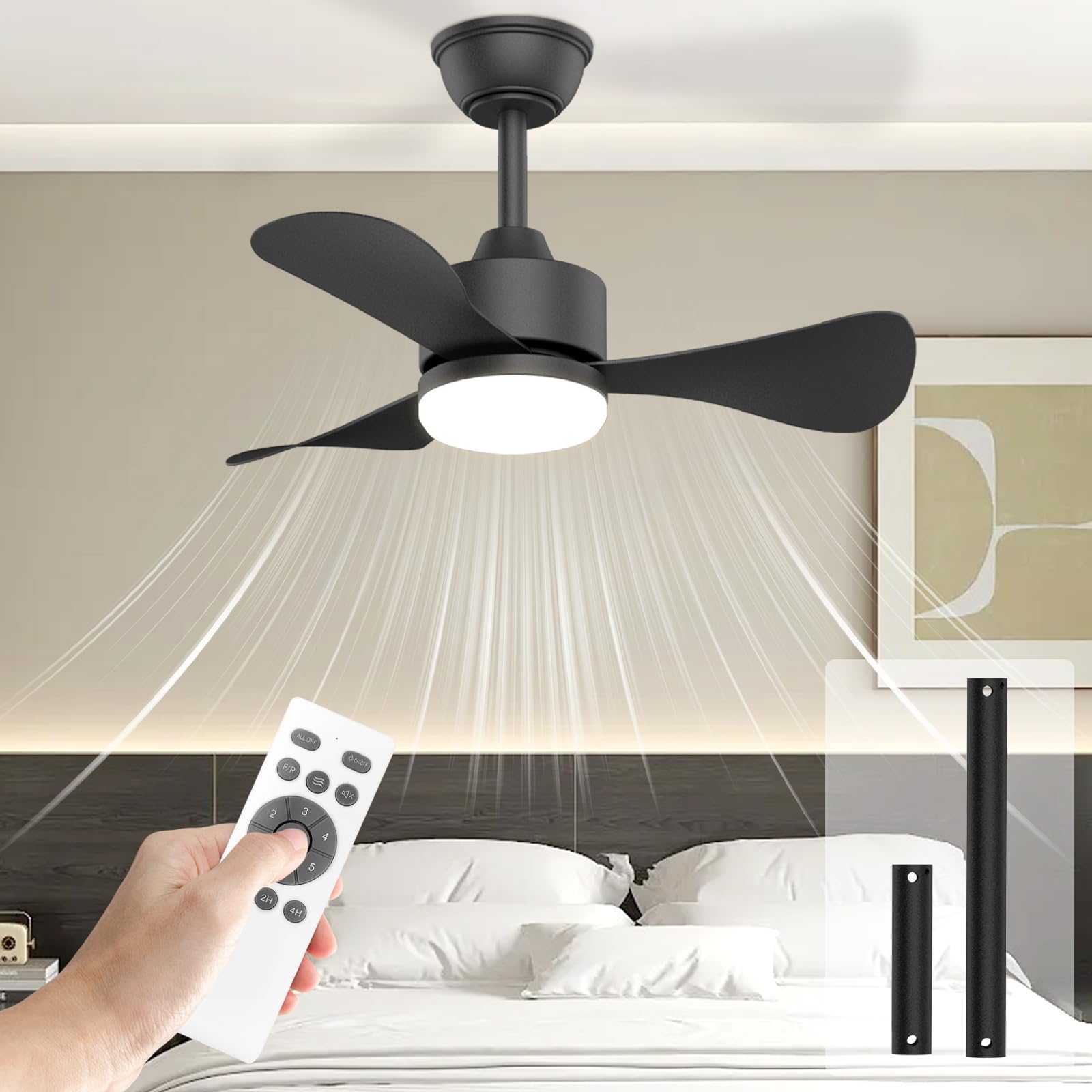 Airwit Deckenventilator 48cm, Ventilator mit Beleuchtung, leise, dimmbar, modern, umkehrbarer DC Motor