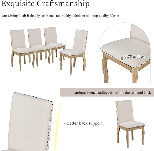 Miniatura 6 de Merax Juego de mesa de comedor redonda extensible de madera de 5 piezas con 4 sillas tapizadas muebles de cocina familiares lavado de madera natural