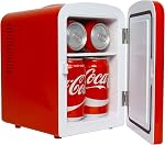 Coca-Cola Bouteille de coke classique 4L Mini Réfrigérateur 12V DC et 110V AC Cordons, 6 Refroidisseur portable, réfrigérateur de voyage personnel pour collations Déjeuner, bureau d'accueil du bureau de bureau Dorm, rouge, fabriqué au Canada