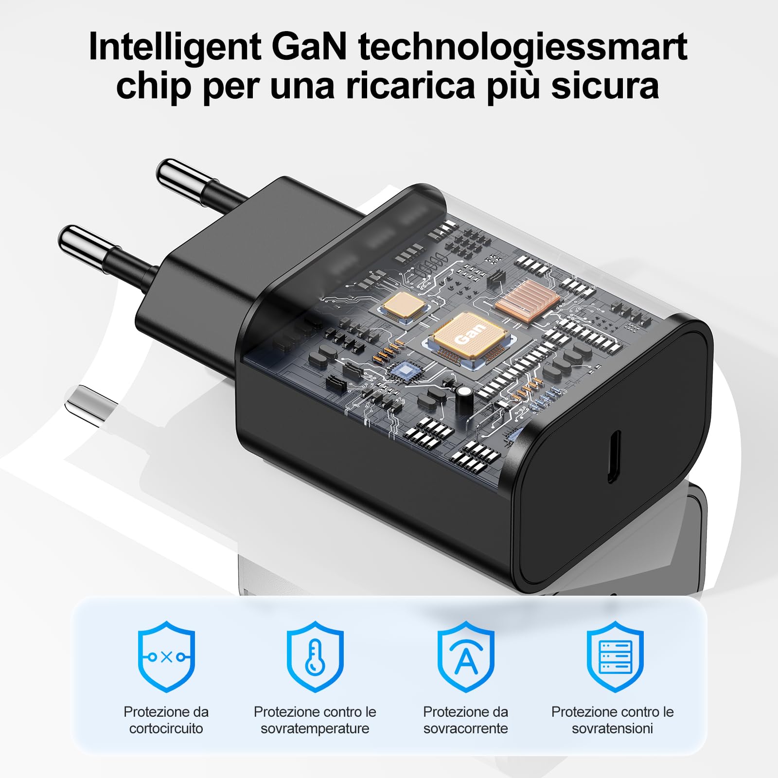 USB C Caricatore Rapido iPhone 15 con Cavo 2M,Caricabatterie Veloce Cable Type C per Apple iPhone 15 Plus 15 Pro Max Samsung S23 iPad Air MacBook Pro,USBC Carica Alimentatore Presa Adattatore