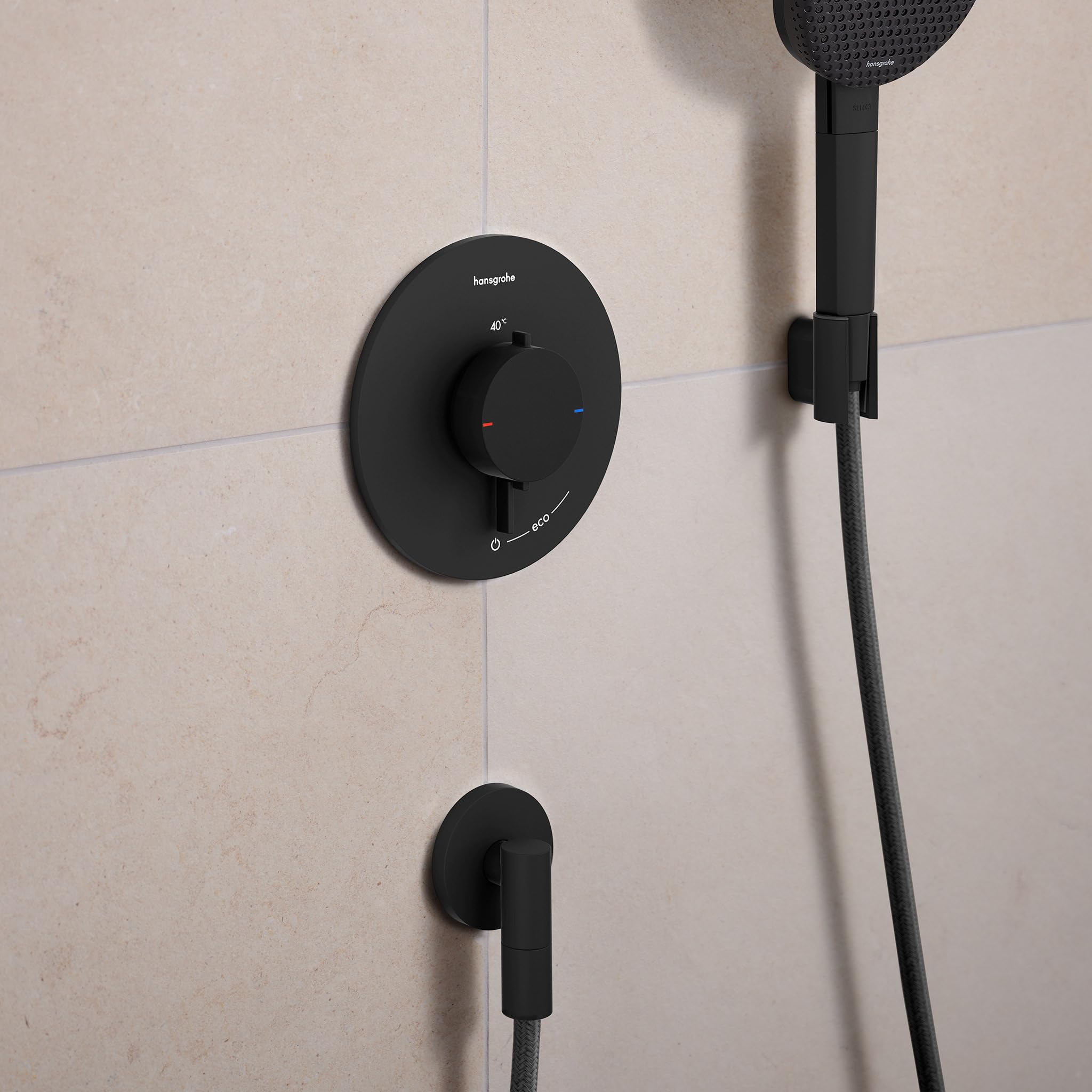 hansgrohe FixFit Fine S - toma de agua ducha, conector de manguera ducha con válvula antirretorno, negro mate, 28882670
