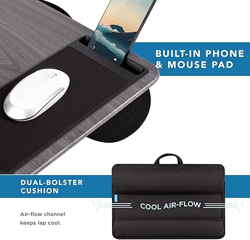 Miniatura 20 de LAPGEAR - Escritorio de regazo para oficina en casa con repisa para dispositivos, alfombrilla de mouse y soporte para teléfono, carbón plateado, se