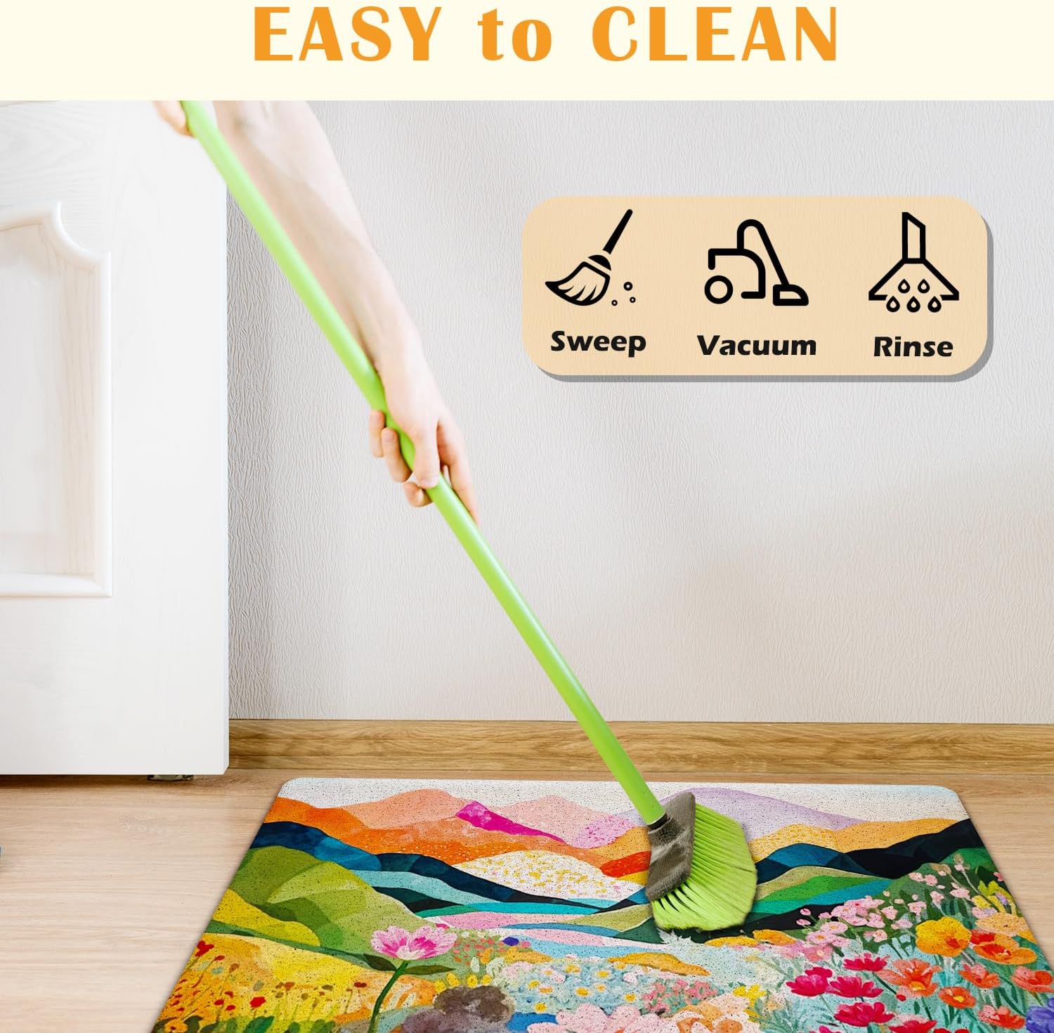 JINYO Abstract Boho Door Mat, Watercolor Boho Mountain Wildflowers Floral Door Mats for Front Door Porch Outdoor Indoor Entrance Entryway, Colorful Floral Bath Mat for Bathroom, 17x30 Inch
