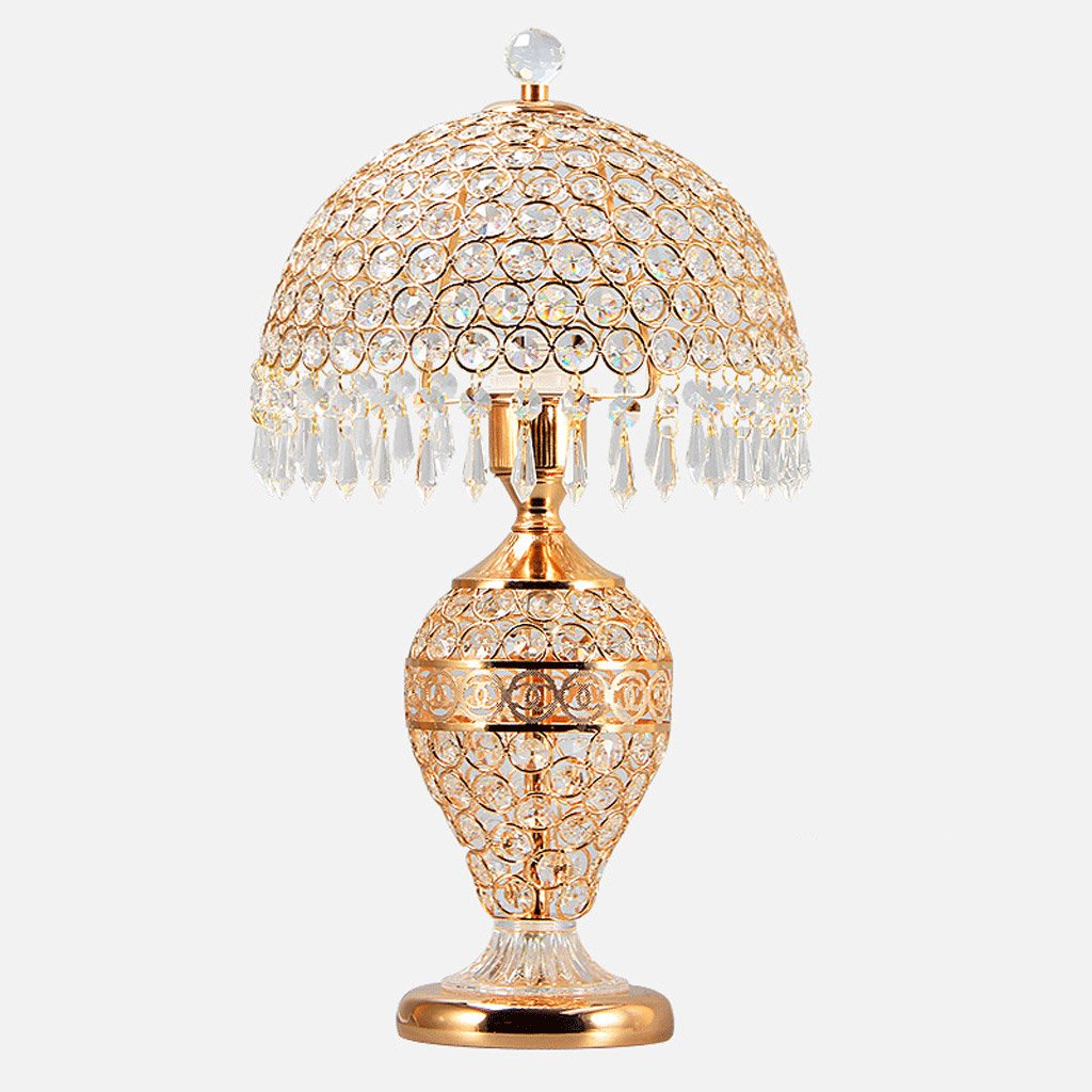 Crayom European Table Lamp Luxury Hotel Desk Lamp Bedroom Bedside Lamp Living Room Glass Crystal Wedding Decoration Table Lamp Creative Lighting ( Color : Gold )