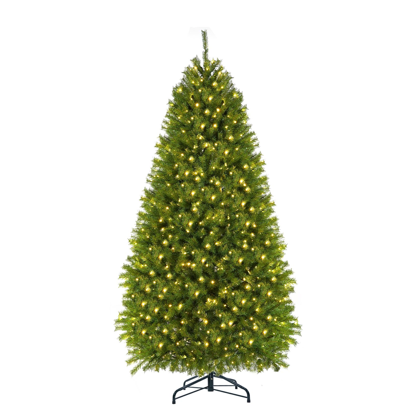 FX STATREE 6ft Full PVC Artificial Christmas Fir Tree 1460 Branch Tips Pre-lit with 450 Warm White LED Light Bubles Suitable for Christmas Decoration Matel Stand Included