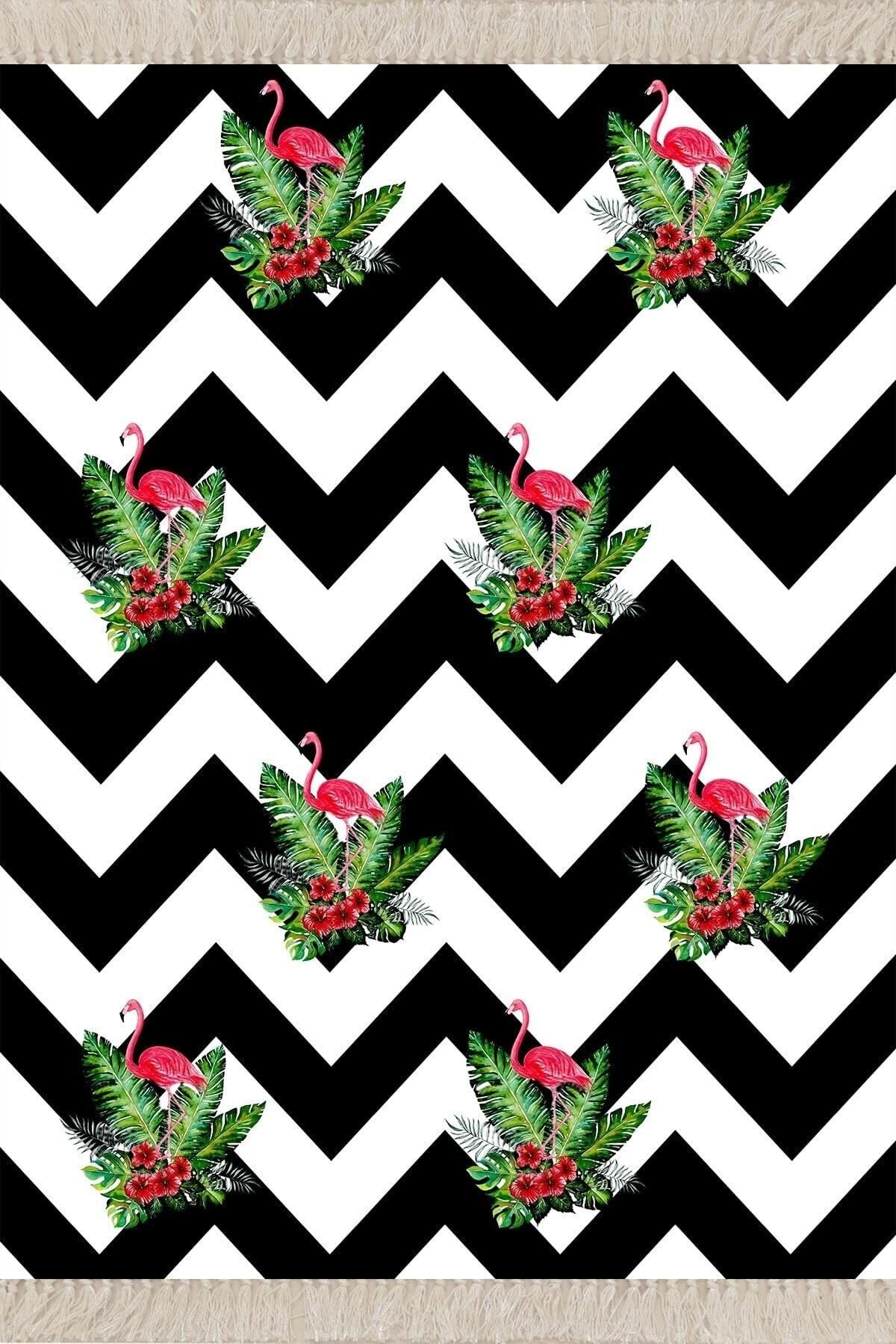 On The Clouds Flamingo Zigzag Desenli Modern Dijital Baskı Yıkanabilir Kaymaz Taban Salon Halı ve Yolluk TYC00696226849, 180 x 300