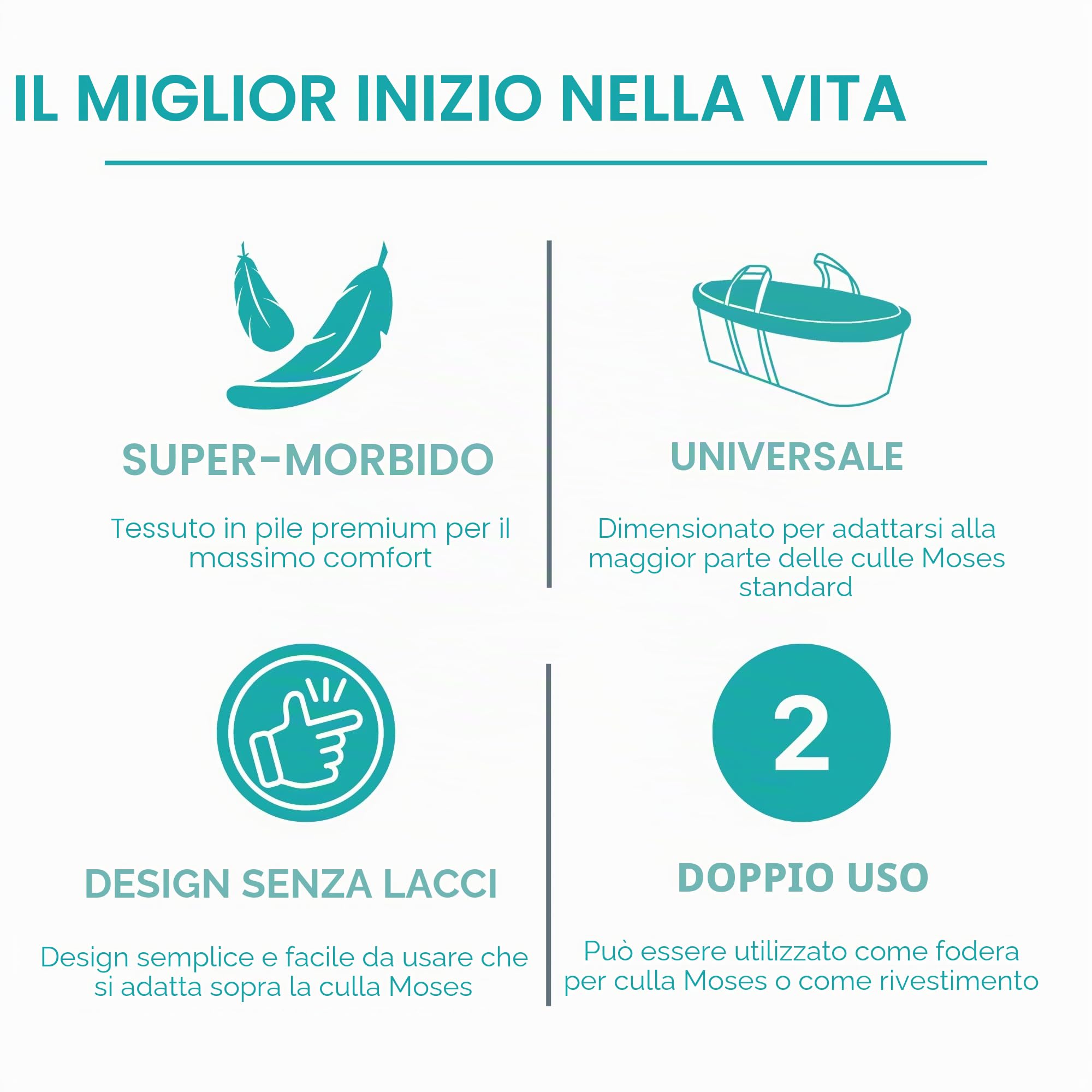 Clair de Lune Lenzuolo di ricambio per culla in vimini per neonati, in lana, colore: bianco