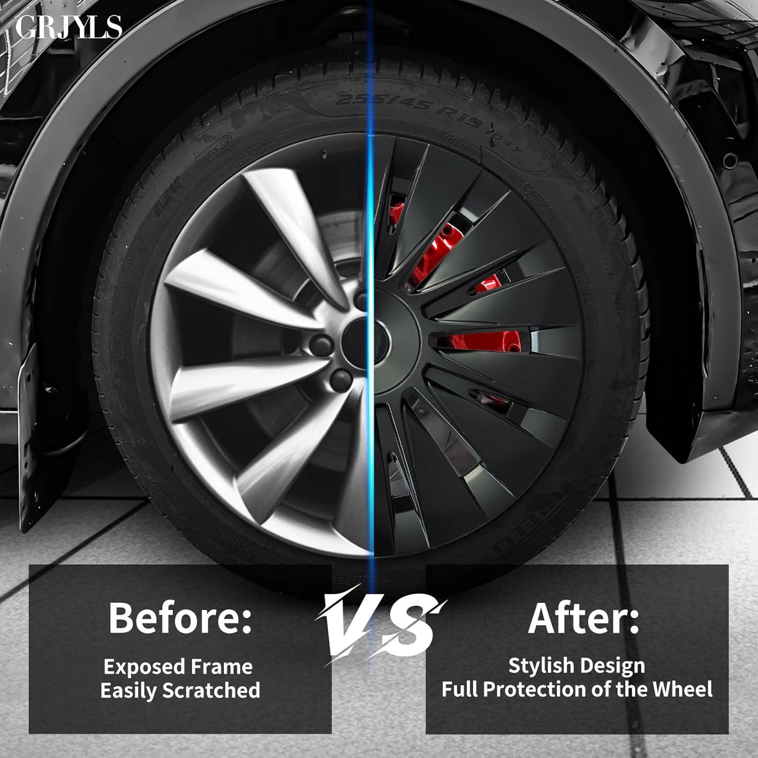 Wheel Covers for Tesla Model Y Wheel Covers, 19 Inch Wheel Cover Hubcaps Compatible with Tesla Model Y 2024 2023 2022 2021 Black Hubcaps with T Logos?4 Pcs? (Style B) Model Y 19" Style B