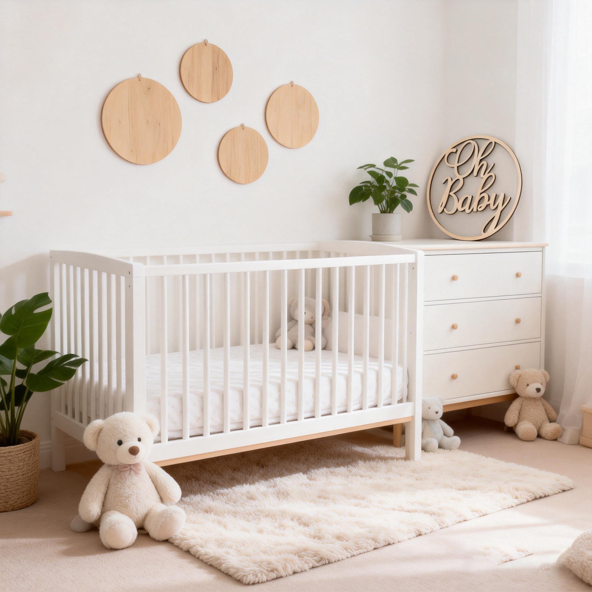 Okrągły drewniany znak "Oh Baby" na tło, wycięcia na listy, baby shower, dekoracja ścienna dla ujawnienia płci, chrztu, na przyjęcie urodzinowe, dekoracja przedszkola