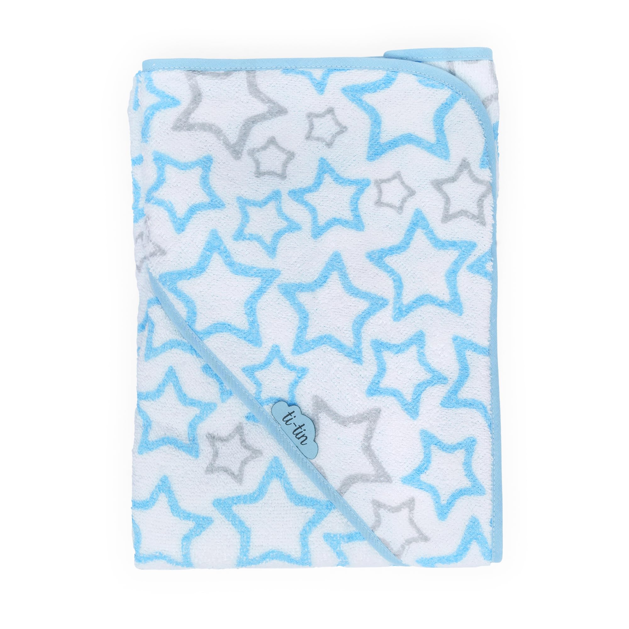 Ti TIN Asciugamano Da Bagno Per Bambini con Cappuccio 100% Cotone | Asciugamano Per Bambini con Cappuccio Morbido e Assorbente con Un Design a Stelle Azzurro, 100x100 cm