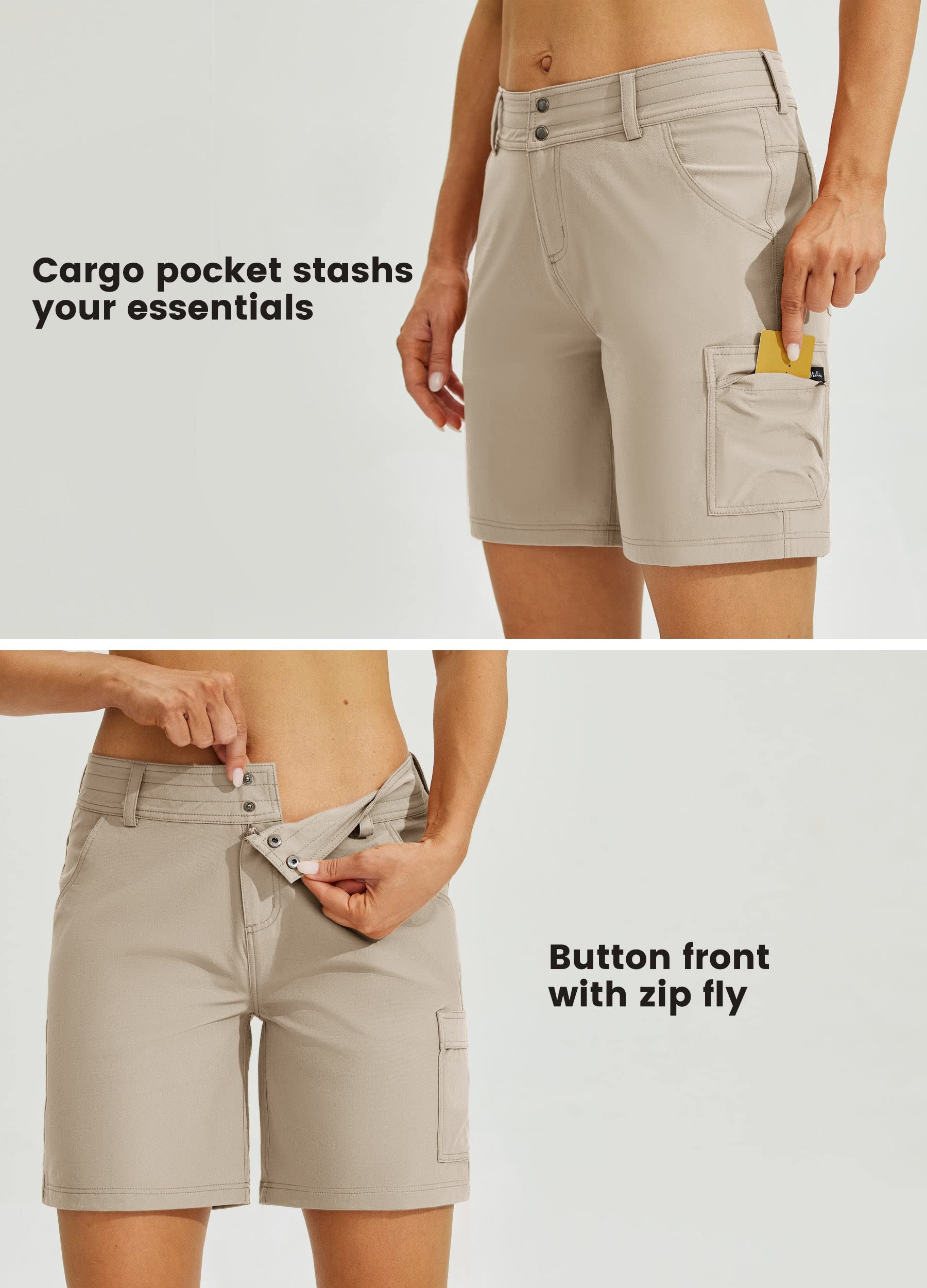 WILLIT Damen Golf Wanderhose Kurz Cargo Shorts Schnelltrockner Sportliche Stretch Shorts Lässige Sommer Shorts Trekkhose Outdoor leichte mit Taschen 7"