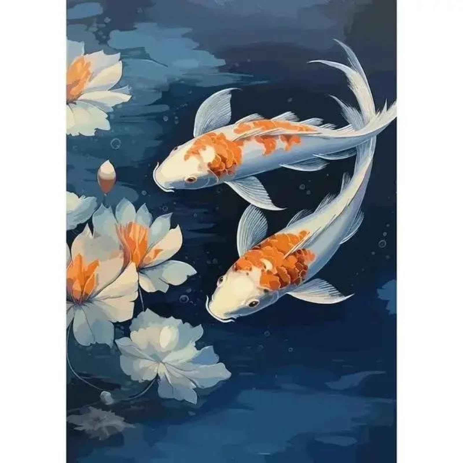 SHINERING Red Koi Fish Golden Carp With Lotus Flower Landscape Canvas Painting Wall Art Poster Prints Picture For Living Room Decor A3 21X30Cm Unframed