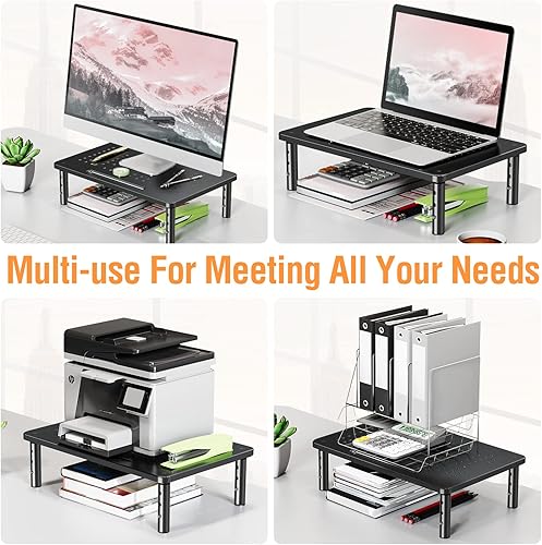 Miniatura 4 de ELIVED Paquete de 2 soportes elevadores para monitor, soporte de monitor de 3 alturas ajustables para laptop, computadora, PC, impresora, elevador