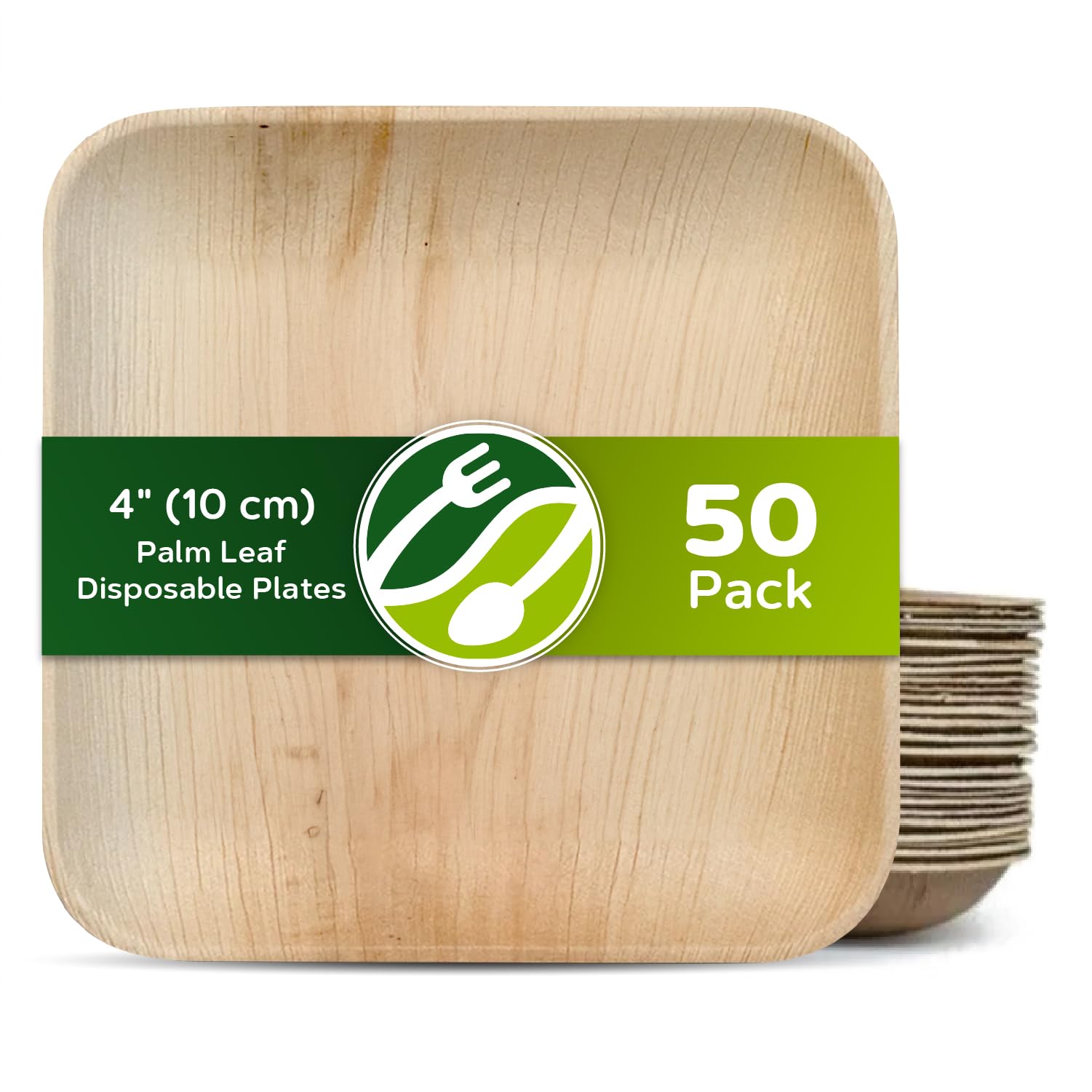 ECO Leaf 4" (10cm) Pack of 50 Disposable Square Palm Leaf Plates, Eco-Friendly, Biodegradable Heavy-Duty Plate for Wedding, Party and Picnic, Microwave & Oven Safe — image 1