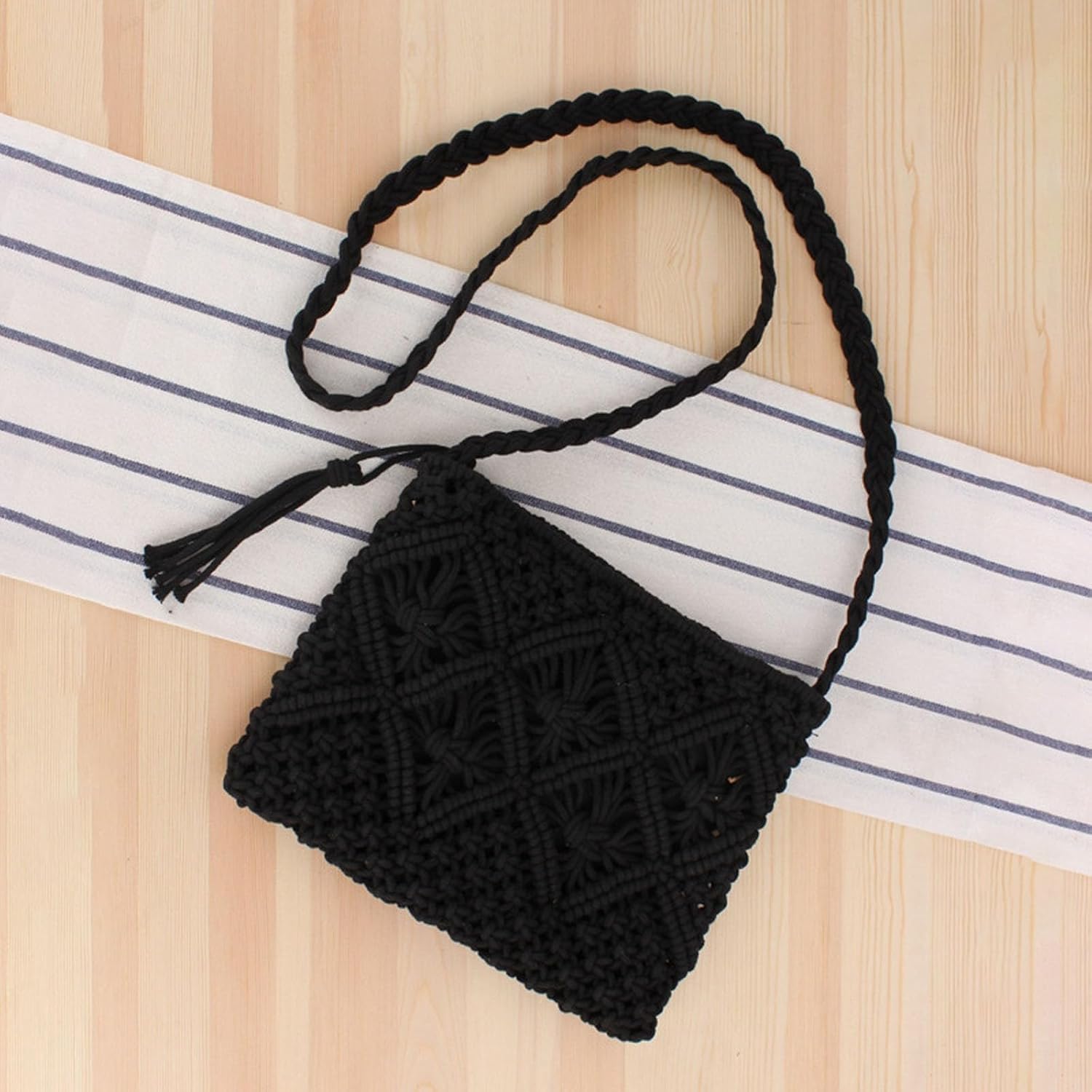 Womens Crossbody Bags Crochet Shoulder Bag Boho Woven Beach Handbag Clutch Satchel Purse with Tassel for Summer
