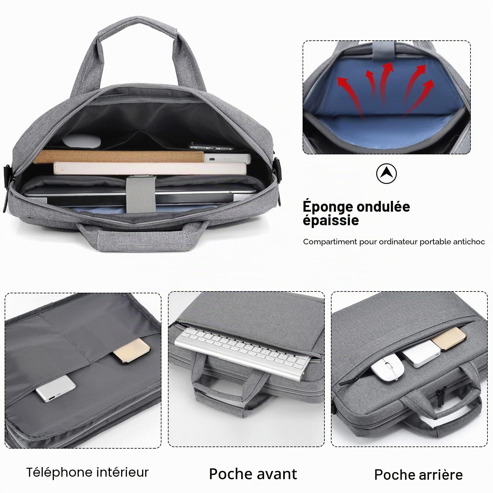 FANDARE Sacoche Ordinateur Portable pour 15.6 Pouces Laptop Sac à Bandoulière Mallette Sacoche Pochette Cartable pour Hommes Femmes Collège Cours Travail Affaires Voyage