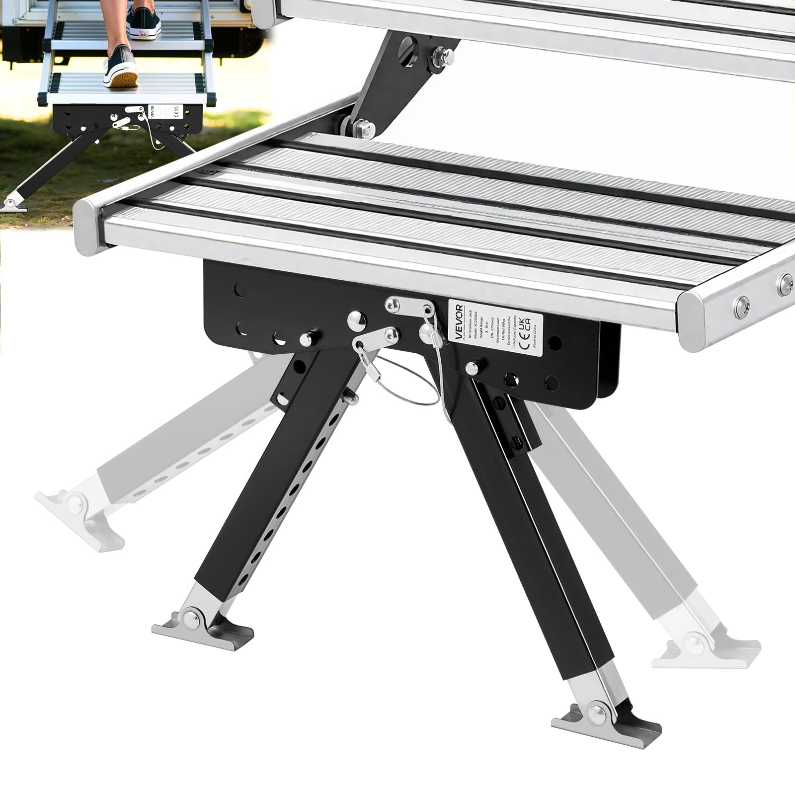 VEVOR Stabilisateur de Marche pour Camping-car, Kit Stabilisateur d'Escalier Réglable en Hauteur 76,2-381 mm, avec Revêtement en Poudre en Acier, Pliable, Accessoire pour Caravanes à Sellette