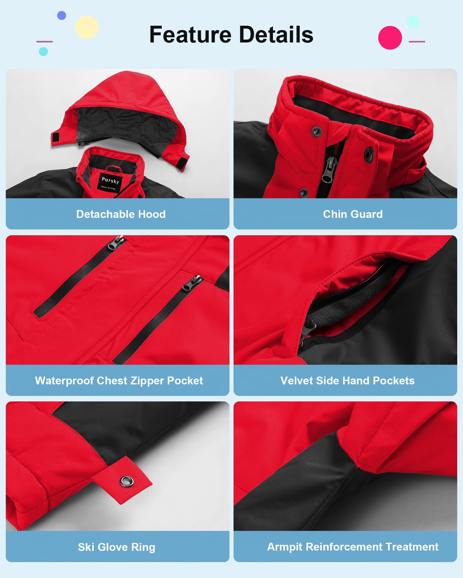 Pursky Chaqueta de esquí impermeable para niños, abrigos de nieve de forro polar, parka