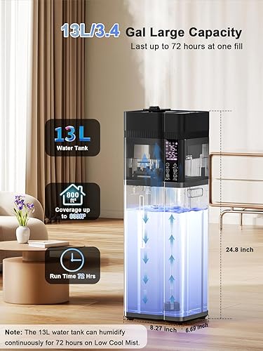 Miniatura 4 de Humidificadores de 13L3.4 galones para dormitorio, humidificador ultrasónico de niebla cálida y fría, cubre 800 pies cuadrados, tiempo de