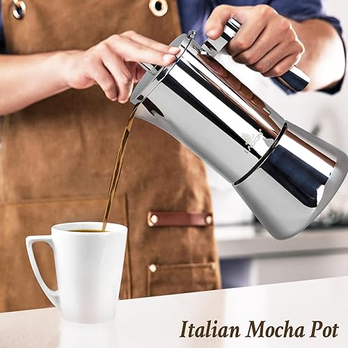 Miniatura 7 de Cafetera de café expreso, 6 tazas de 10 onzas, cafetera cubana e italiana de acero inoxidable para cafetera, compatible con estufa de inducción