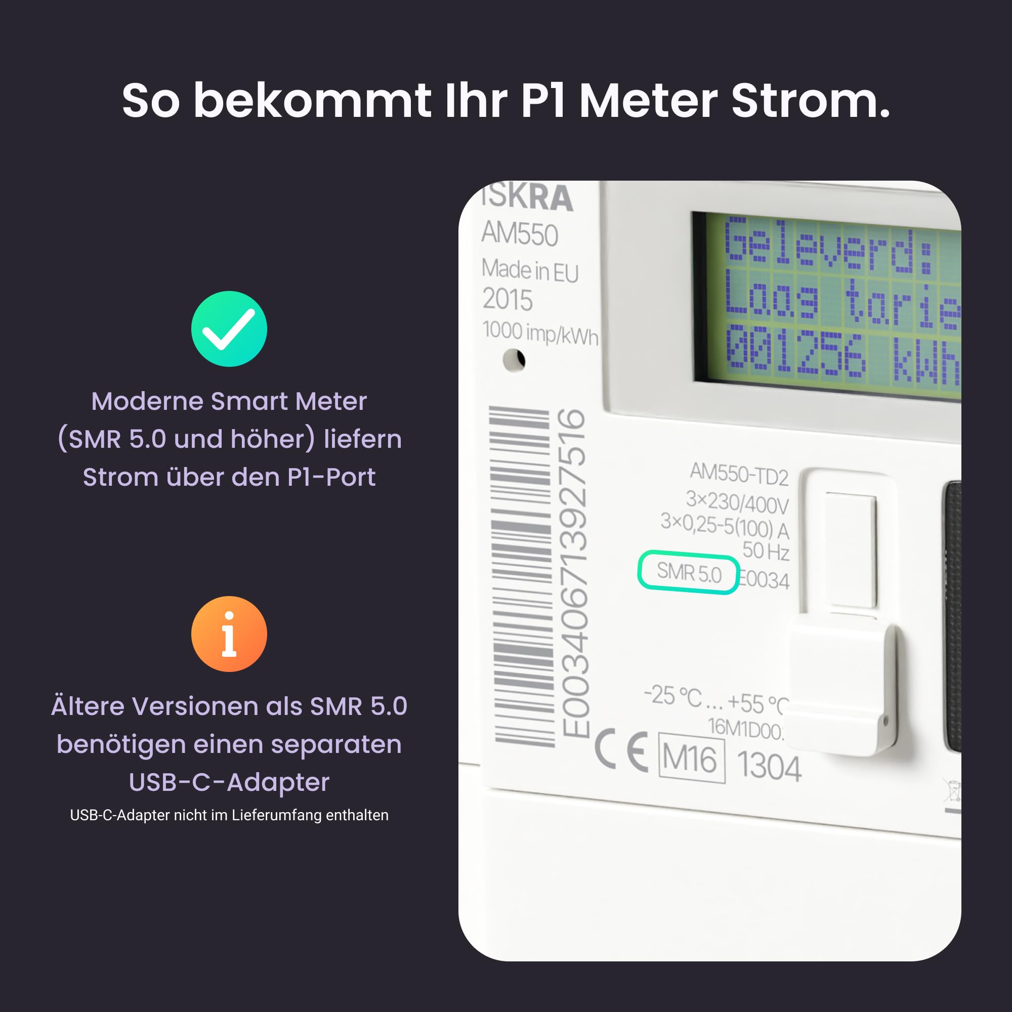 HomeWizard P1 Meter, WLAN Smart Meter für Strom und Gas | Echtzeitmessung per App, Energiekontrolle, nicht für Deutschland