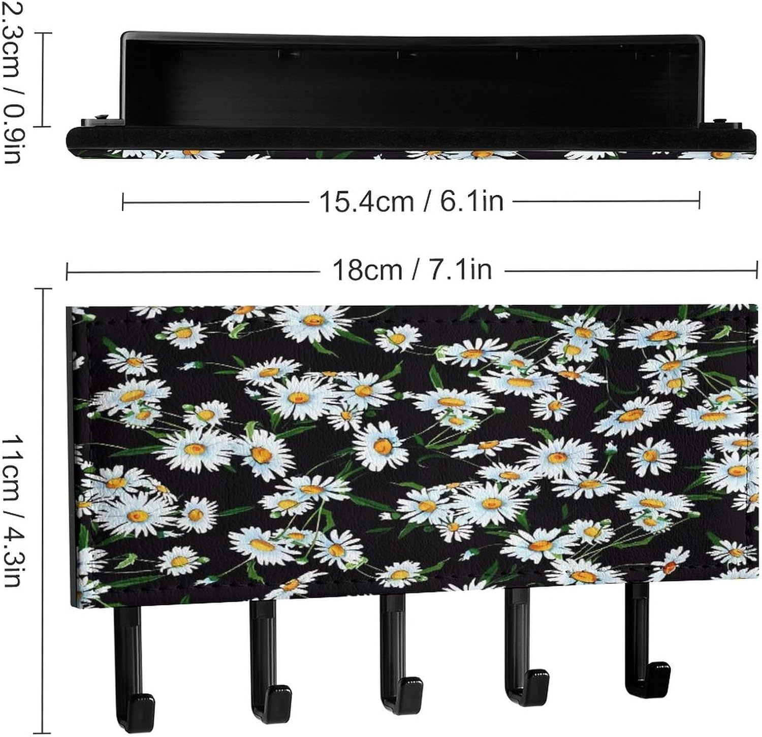 Key Holder Wall Mount Key Hanger with 5 Hooks, Decorative Key Rack | Beauty Daisy Hanging Key Hooks with Mail Organizer for Wall Living Room Kitchen Bathroom Hallway