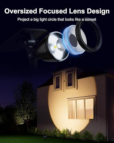 Miniatura 2 de Paquete de 2 focos solares para exteriores, impermeables, brillantes, focos LED para exteriores, para bandera de patio, árbol, césped, jardín,