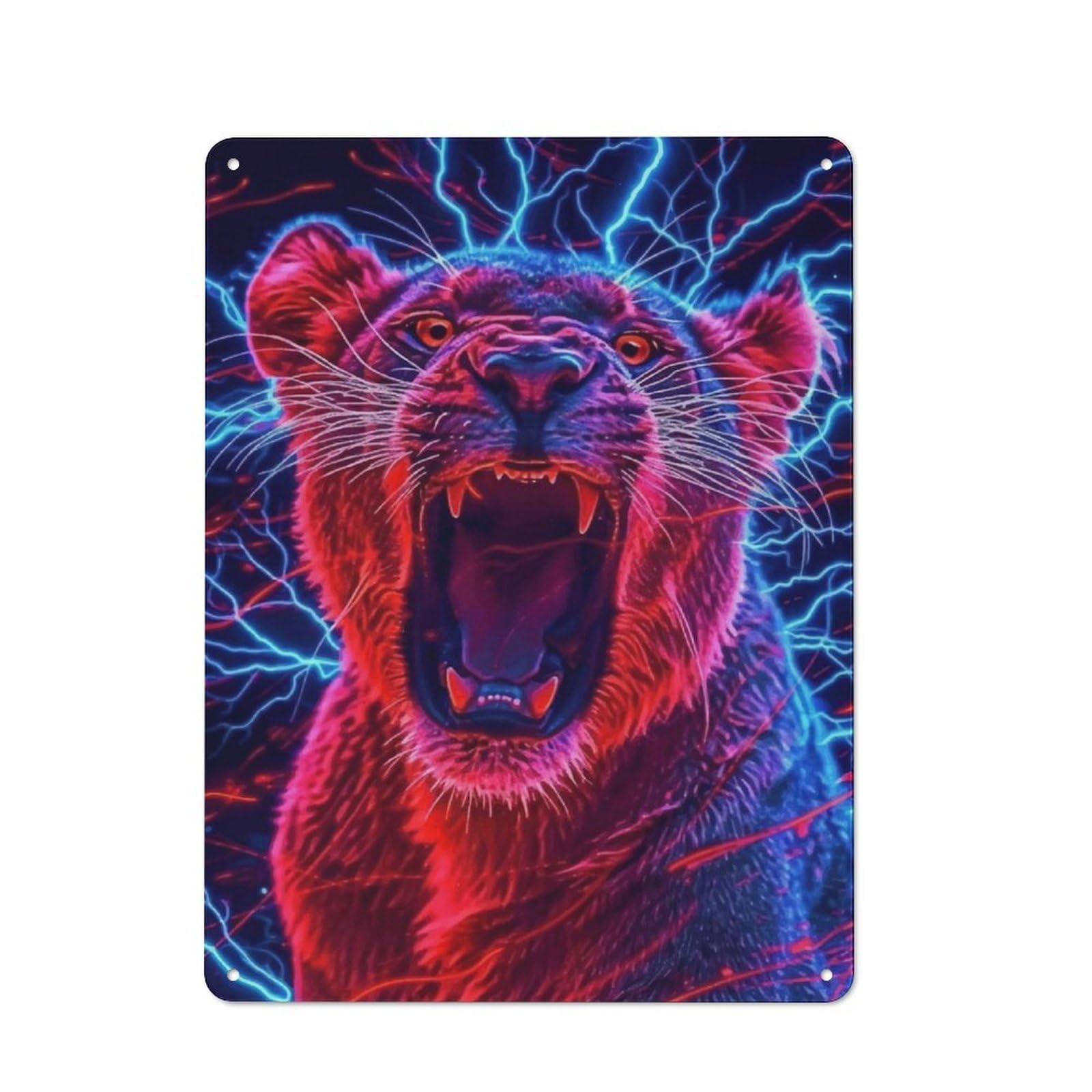 Junmoney Lion Neon Animal Tin Wall Plaque 40X30cm With For Hobby Room Or Studio, For Updating Hobby Room And Studio After Moving