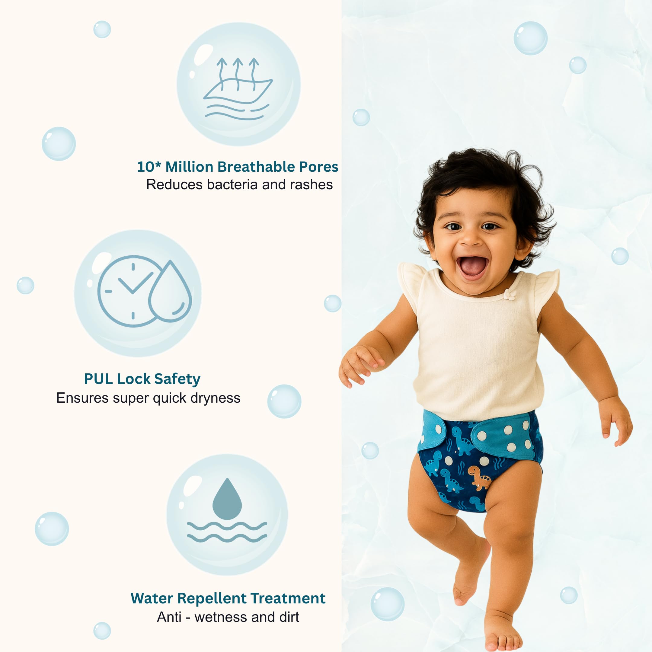 Blushbaby Reusable Cloth Diapers Pack of 4 for Babies (0-3 Years) | Adjustable, Leak-Proof & Absorbent | Freesize Diapers with 4 Insert Pads (5-18kg) - Image 4 thumbnail