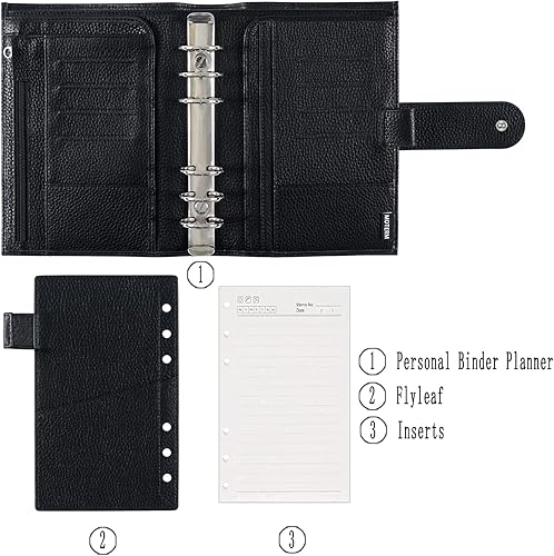 Miniatura 2 de Moterm Personal Luxe - Planificador de anillos - Organizador de carpeta de cuero genuino (anillo de 1.18 pulgadas, color negro guijarro)