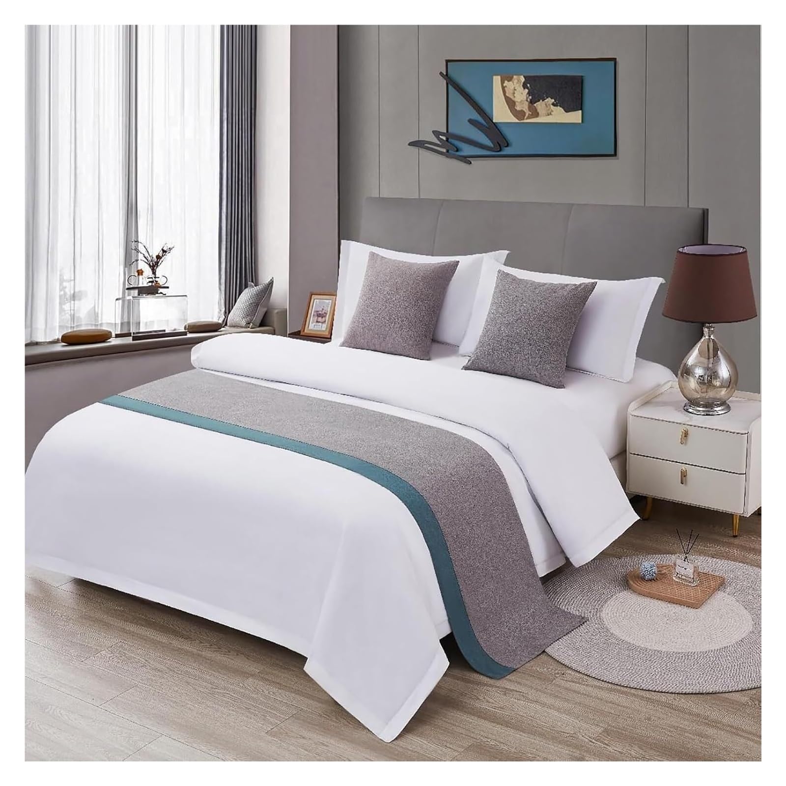 JFGCTYHXY Bed linen throws, Gray Bed Runners Scarves Bicolor Splicing Bedspread Hotel Scarf Bedding Towel Luxury(C,50 * 180cm for 120cm Bed)