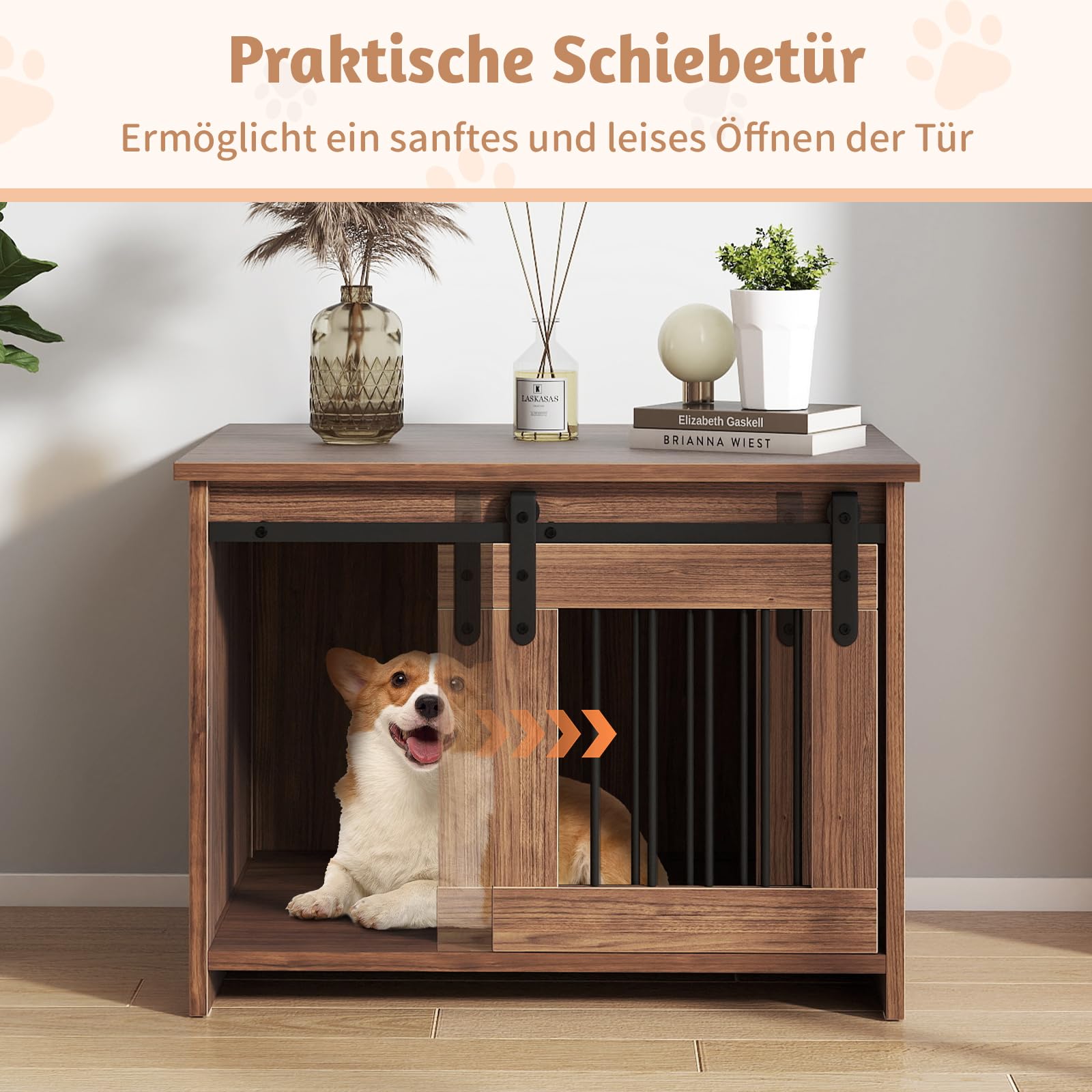 COSTWAY Hoekhondenbench, meubel, hondenhok met afsluitbare deur en 3 houten poten, hondenbox van hout en metaal, voor kleine middelgrote honden, indoor, bruin, 60 x 60 x 71,5 cm