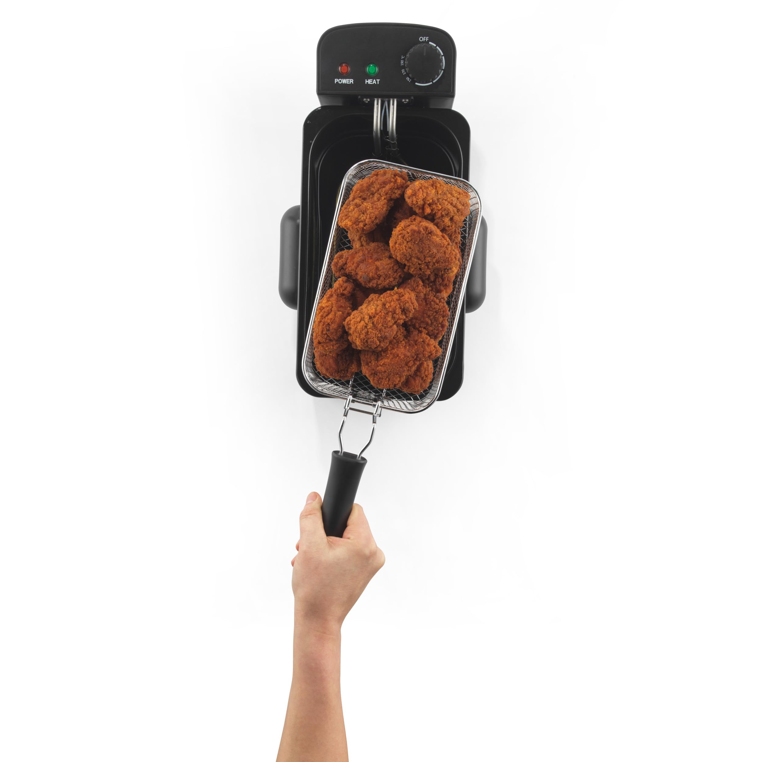 Progress Friggitrice elettrica - Friggitrice ad Olio da 3L - Cestello Rimovibile Antiaderente e Coperchio, 50-190°C, Finestra di Visualizzazione, Controllo della Temperatura Regolabile, 2000W