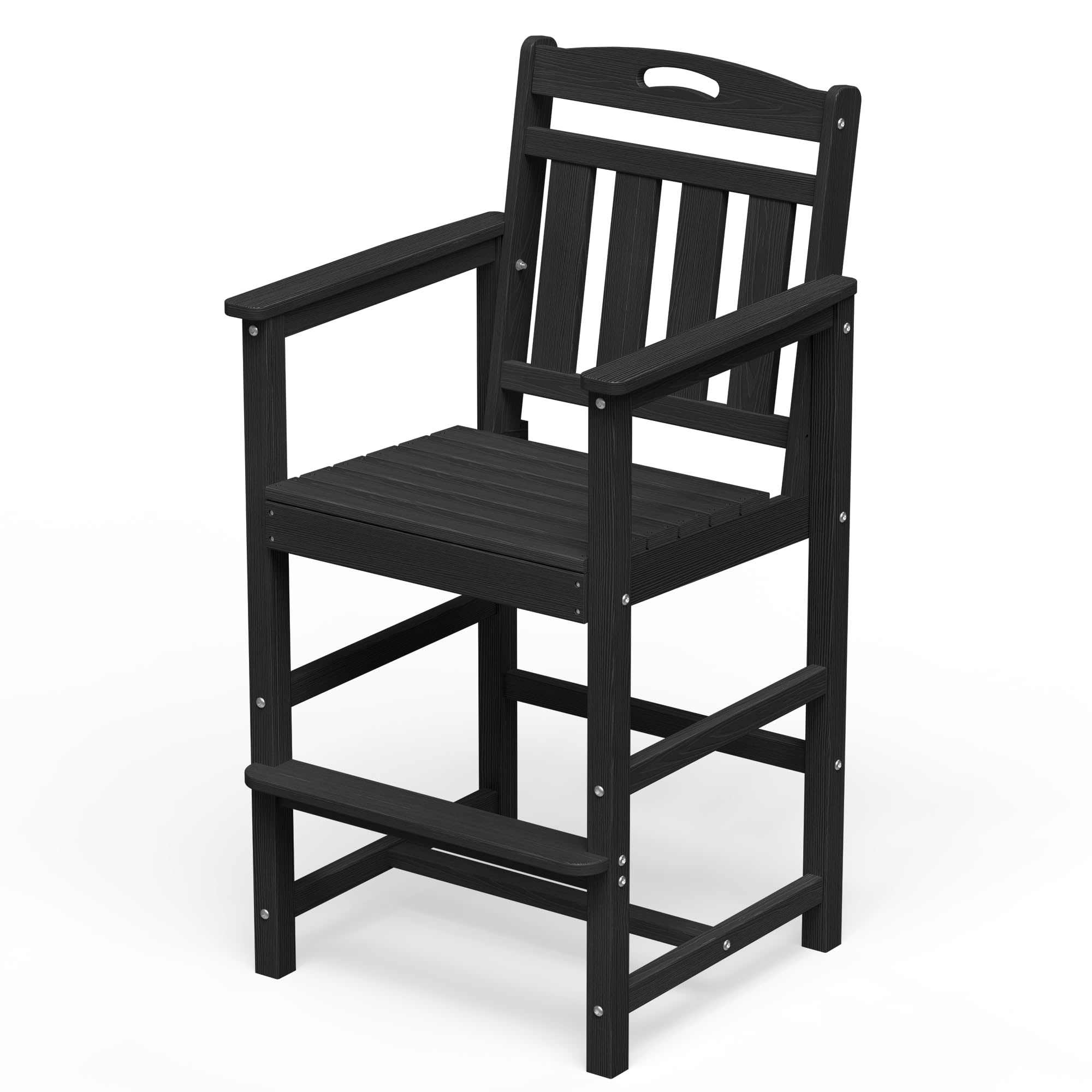 HDPE Outdoor Patio Tall Bar Chair, All-Weather Bar Height Balcony Adirondack Stools for Bistro, Garden, Backyard, Deck | Black