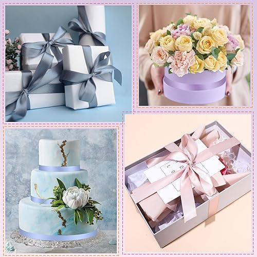 Miniatura 6 de Whaline Cinta de satén de colores neutros, 6 rollos de cintas de seda pastel para boda de doble cara de 1 pulgada y 5 yardas cada uno para boda,