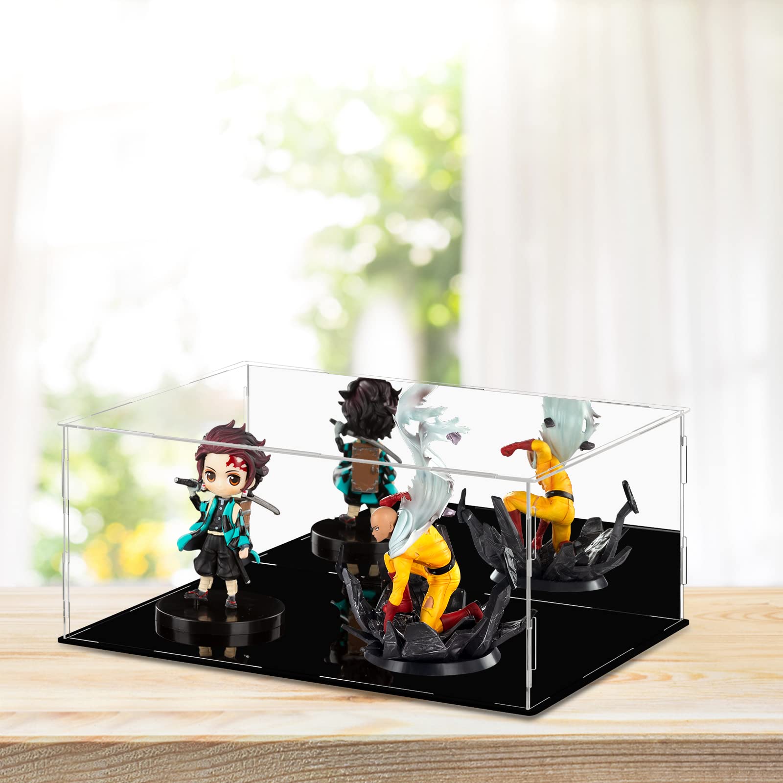 Ecoseao Acyrlic Display Case with Mirror, Clear Acrylic Organizer Box Assemble Countertop Dustproof Protection Showcase for Action Figures, Collectibles, Home Storage (35cmx25cmx15cm) 3