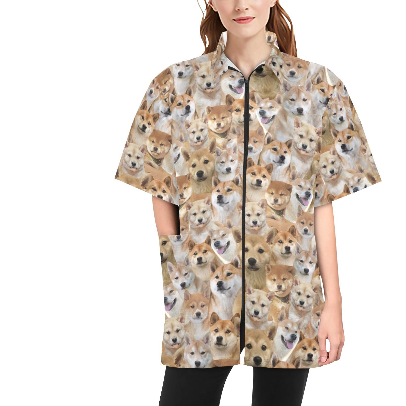 COWCUTE Shiba Inu Print Waterproof Jacket for Pet Groomer, Pet Grooming Jackets for Women Men, Shiba Inu Lover