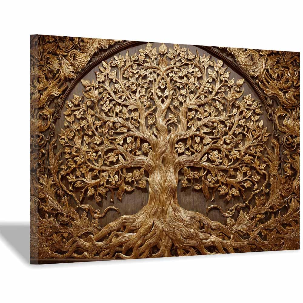 ZAMAEIU Tree of life wall art Golden-Carved Tree abstract canvas wall, For Bathroom, Living Room, Bedroom, Office.Gift for Home Decor(brown)-30x50cm Framed