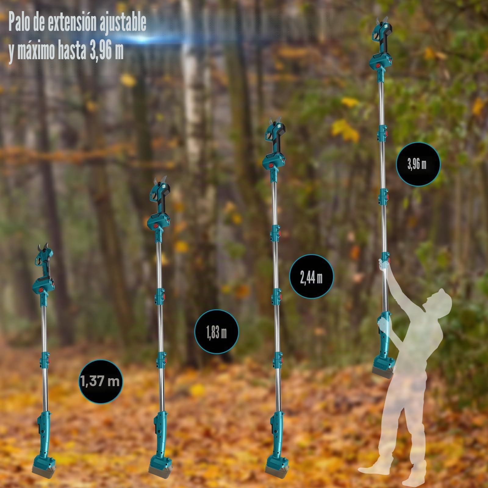 Tijeras de podar telescópicas con percha telescópica con 21V 4000 mAh | 50 mm 2 en 1 Sierra de poda eléctrica inalámbricas Tijeras de batería para makita 18v para podar árboles, árboles frutales