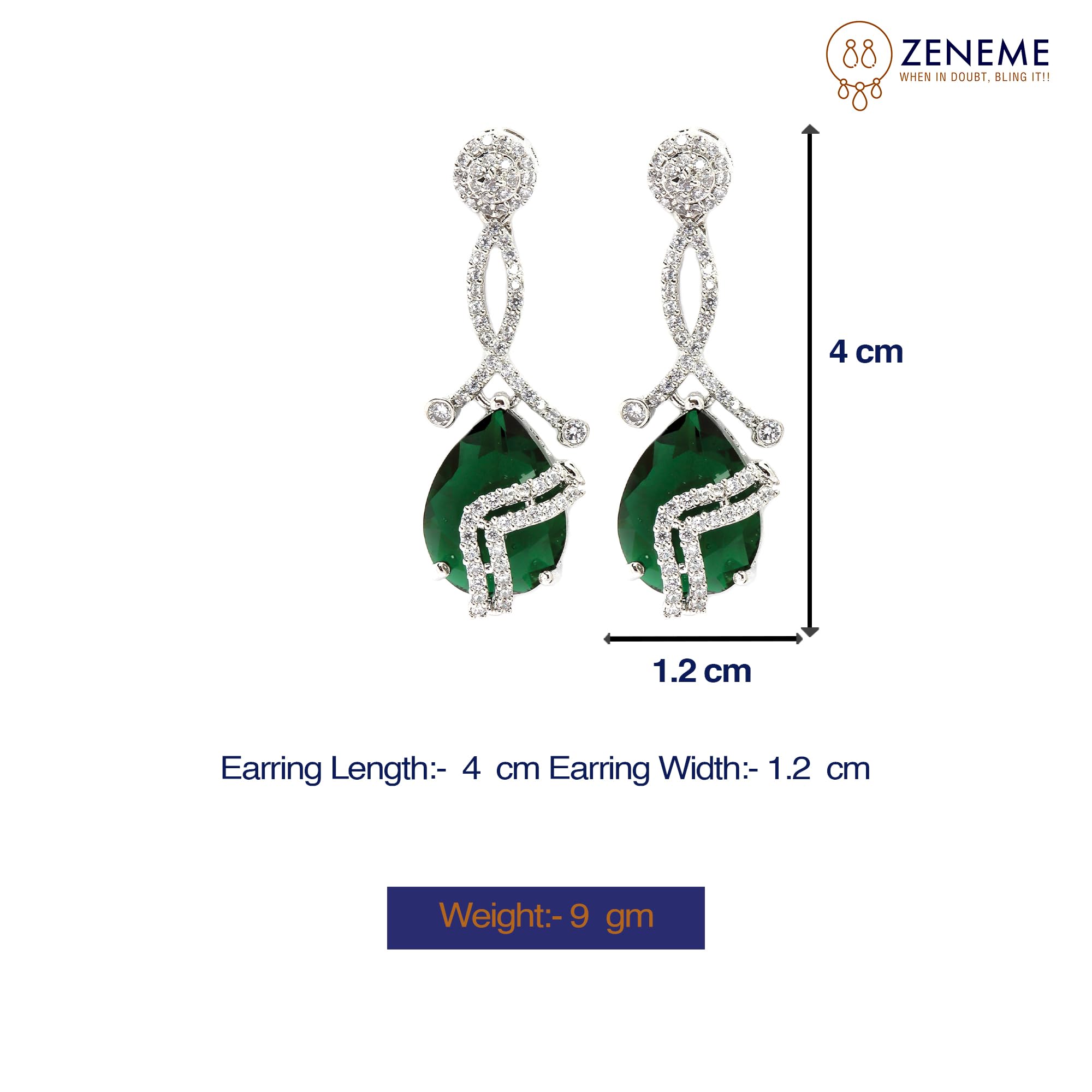 Rhodium-Plated American Diamond Drop Earrings