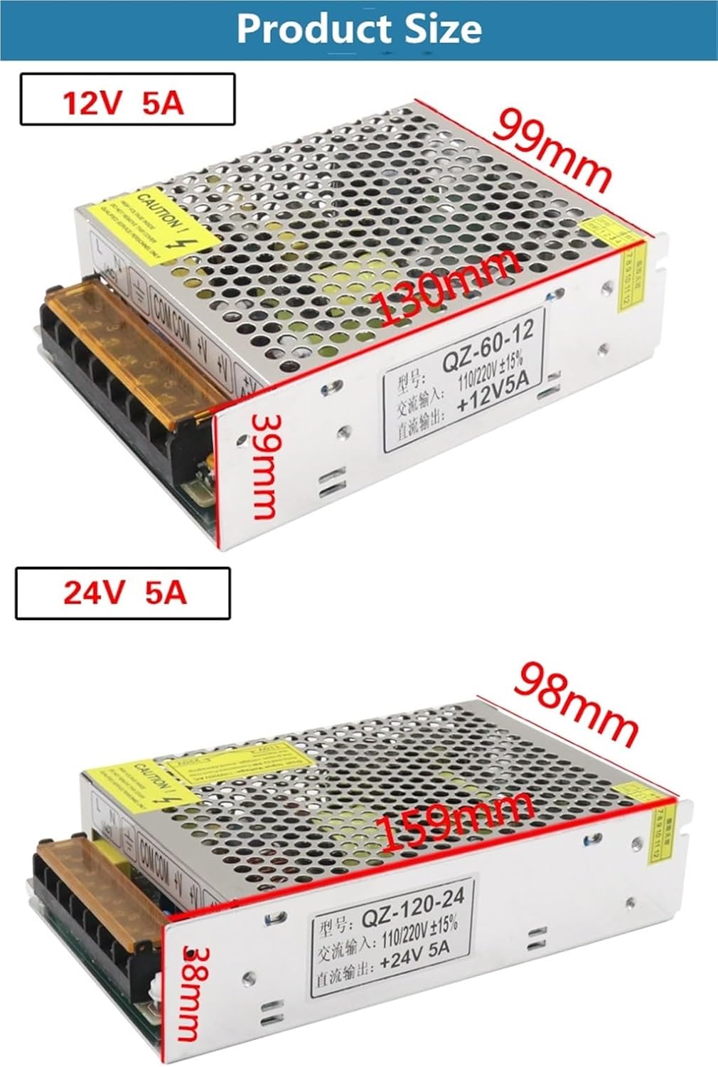 AC 220V to 24V12V Switching Power Supply LED Monitoring Equipment Power Supply 5A 120W(24V 5A)