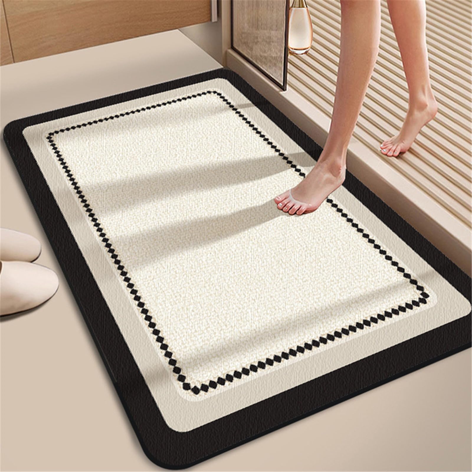 Alfombra Baño Secado Rápido Alfombrilla de Baño Antideslizante de Piedra Diatomita Súper Absorbente Alfombra Felpudo Suaves para bañera, Ducha y Cocina, Negro Nórdico (Beige,50x80cm)